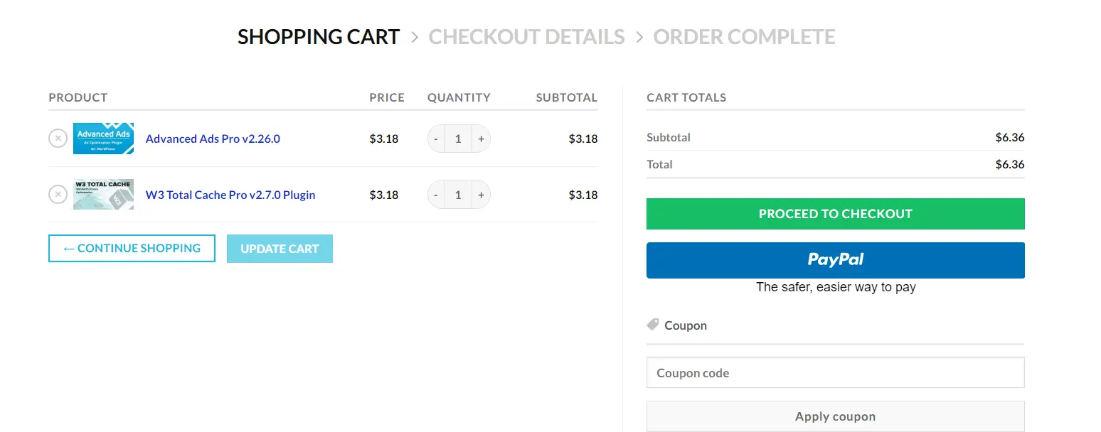 SHOPPING CART-CHECKOUT DETAILS-ORDER COMPLETE